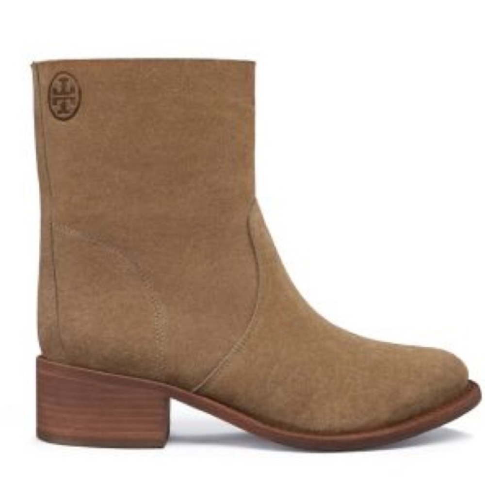 Tory Burch Sienna River Rock Embossed Logo Suede Leather  Boots